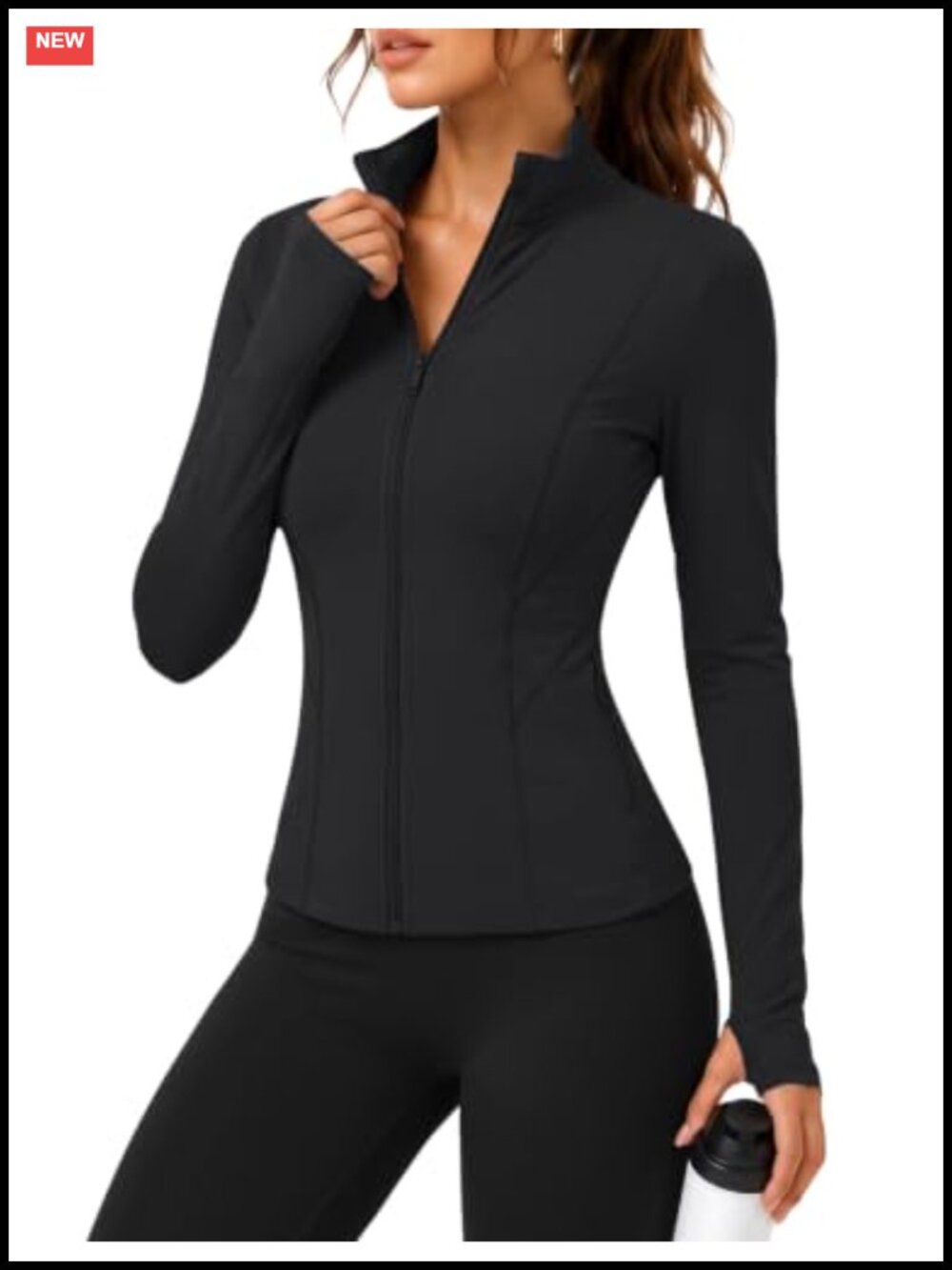 Women's Slim Full Zip Running Jacket with Thumb Holes Athletic Yoga Top